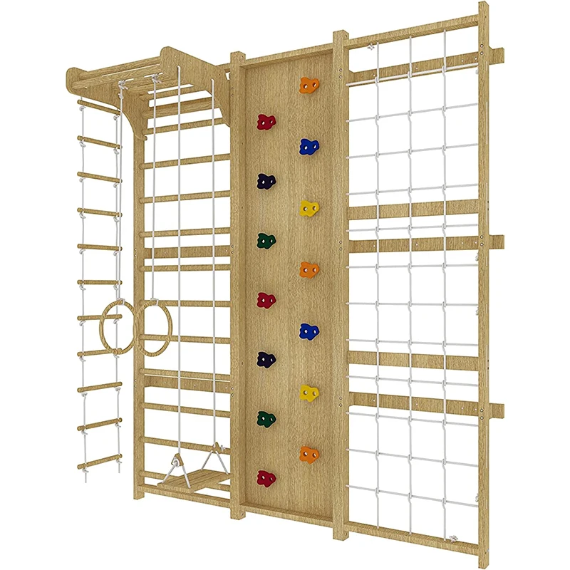 Factory Wholesale 9 in 1 Climbing Wall Games Kids Wood Climbing Frame Gym Set