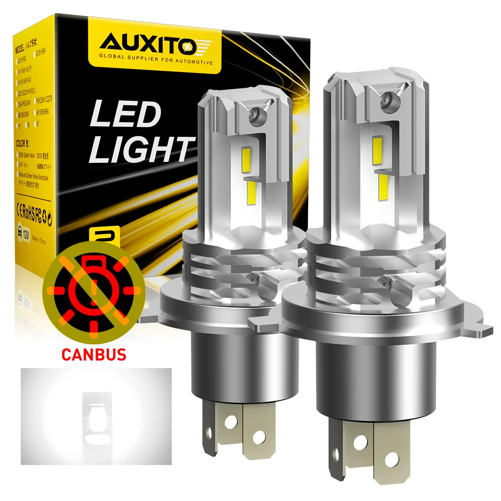 AUXITO 1/2 szt. H4 9003 LED Hi/Lo Światła drogowe i mijania z reflektorem Canbus do Audi Honda VW Toyota H4 Żarówka LED Reflektor motocyklowy