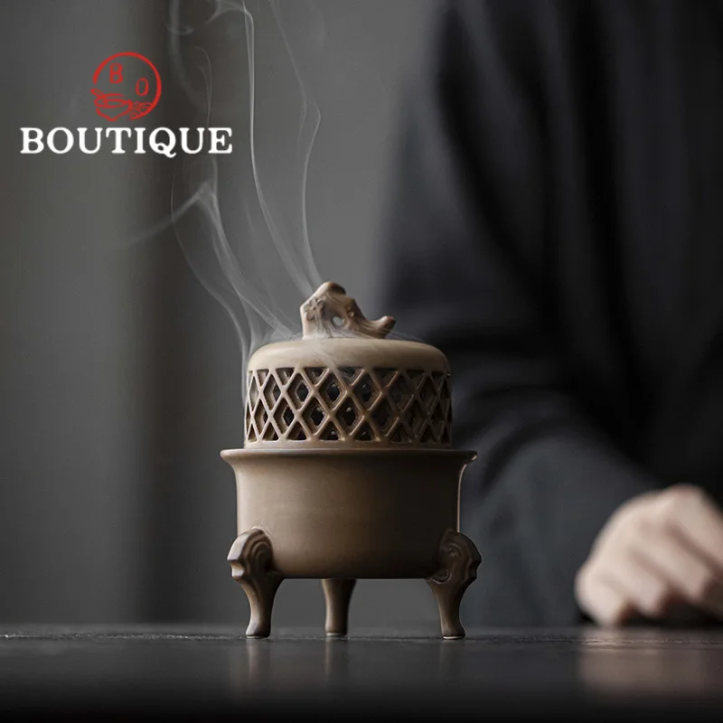 

Dark Fragrance Three Legged Ceramic Incense Burner Path Plate Aromatherapy Furnace Zen Sandalwood Temple Censer Burner Holder