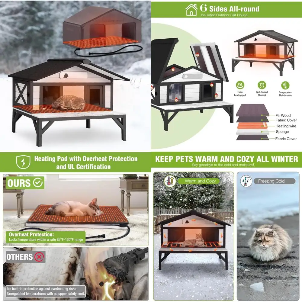 

Изолированное уличное укрытие для кошек с грелками для больших кошек - устойчивый к атмосферным воздействиям фермерский кошачий домик для защиты от холодной погоды