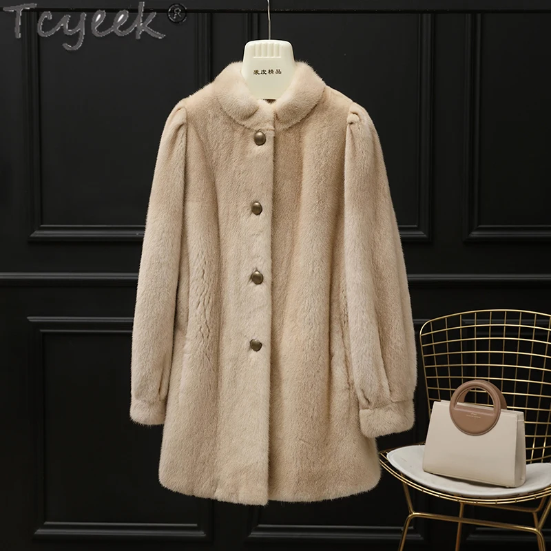 

Tcyeek Natural Mink Fur Coat Women 2024 Elegant Winter Women's Fur Jackets Mid-length Style Real Fur Coats Whole Female Mink