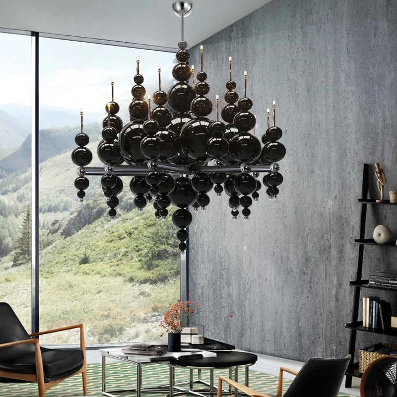 

Luxury Black Large Chandelier black bubble Pendant Light for Living Room Loft Restaurant hotel lobby Designer Pendant lamp