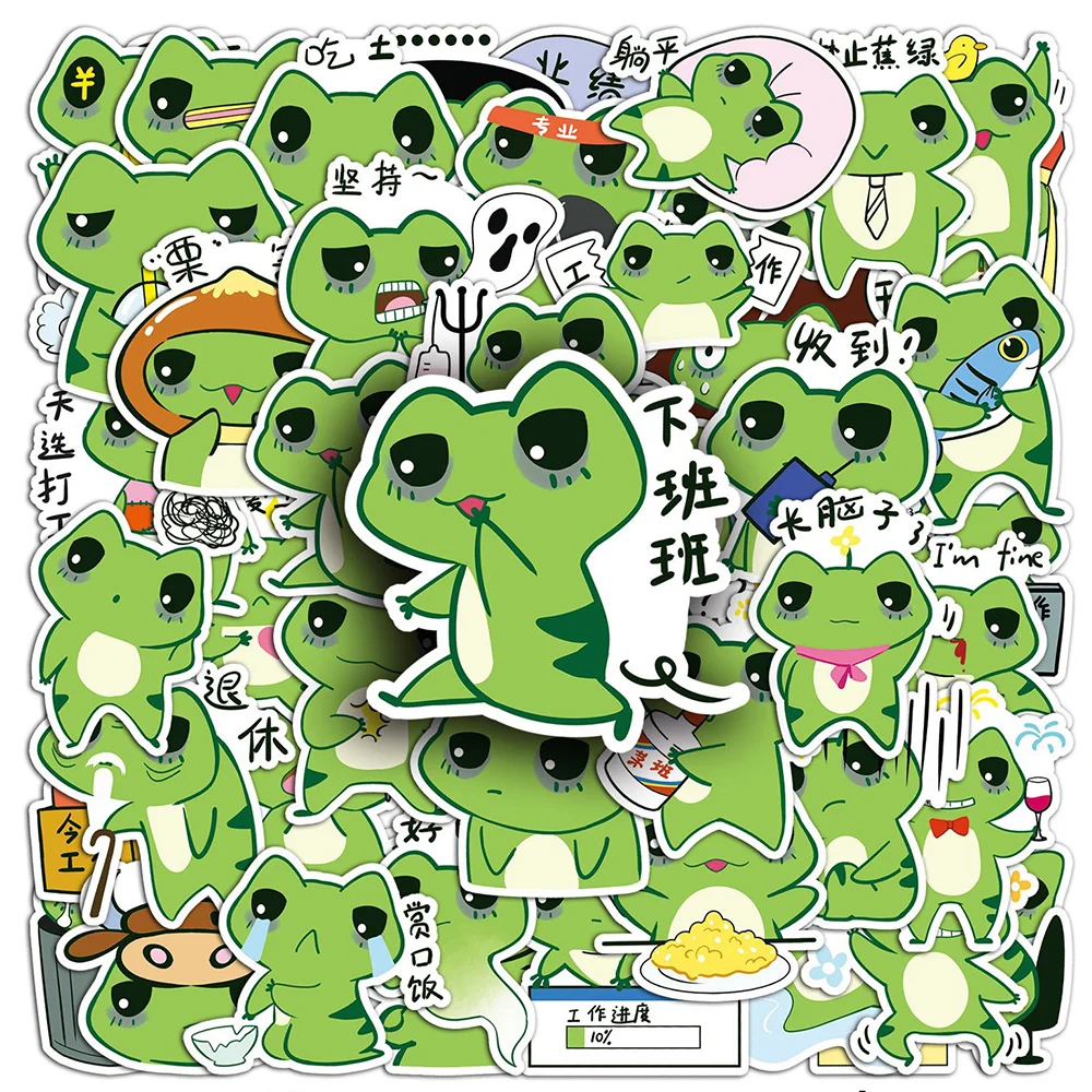 10/30/50pcs Funny Cute Working Frog Cartoon Stickers DIY Water Bottle Phone Case Luggage Kawaii Animal Graffiti Decals Kids Toy