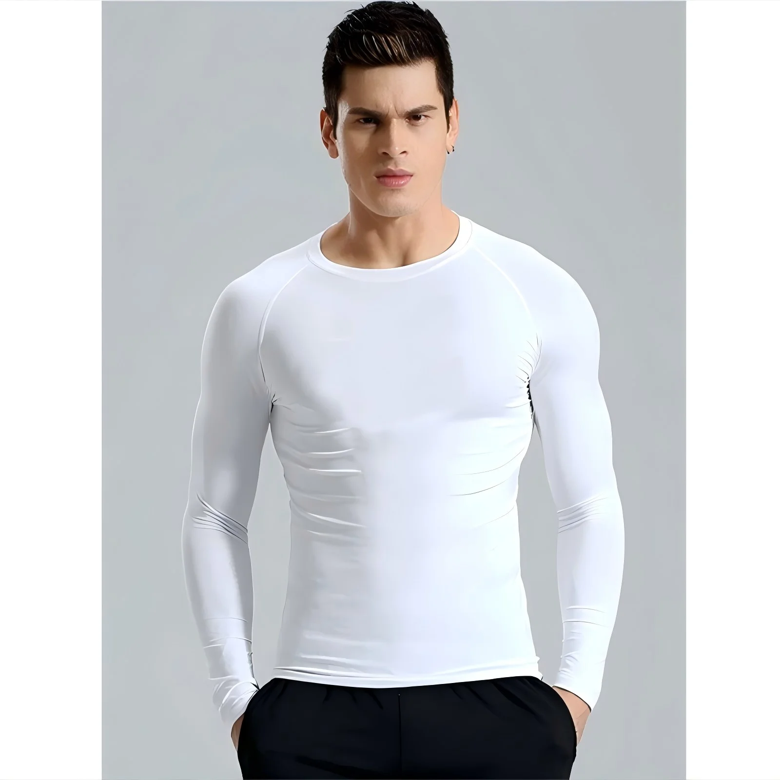 Men's Long Sleeved Sports T-Shirt With High Elasticity And Quick Drying Solid Color Long Sleeves Sportswear Dry Fit Rash guard