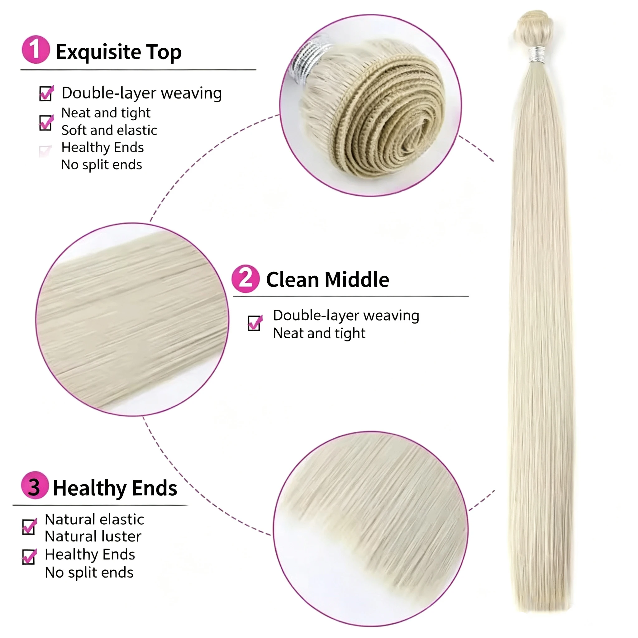 Straight Synthetic Bundles Hair 26 Inch 100g/Pack Double Weft Quick Weave Bundles Hair Extensions for Women Use