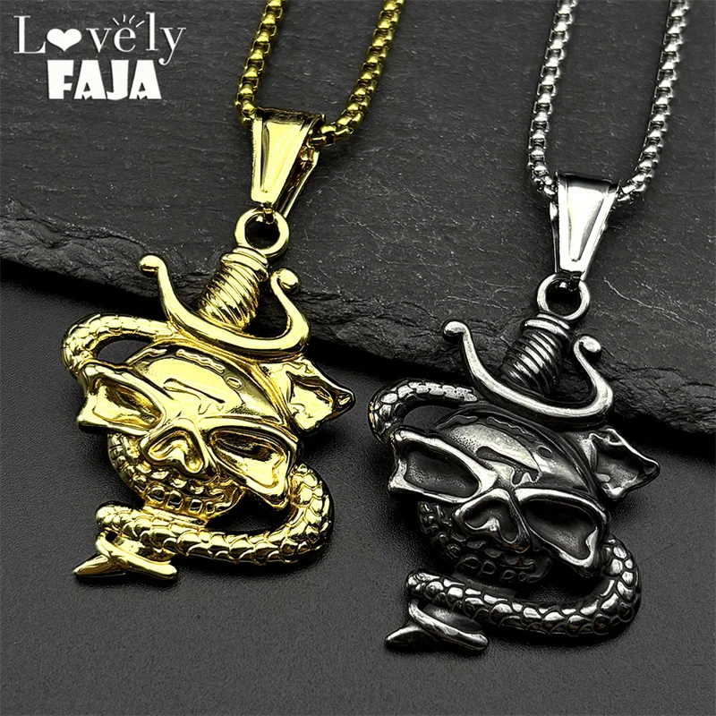 

Dark Hip Hop Snake Skull Pendant Necklace for Men Women Stainless Steel Gold Silver Color Chain Punk Party Jewelry Gift