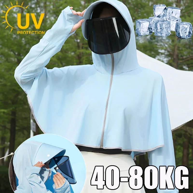 Damen UV-Schutz Cape Hoodie aus Eisseide – Atmungsaktives Sonnenschutz-Shirt für Frühling und Sommer, locker sitzende Jacke für Outdoor-Aktivitäten