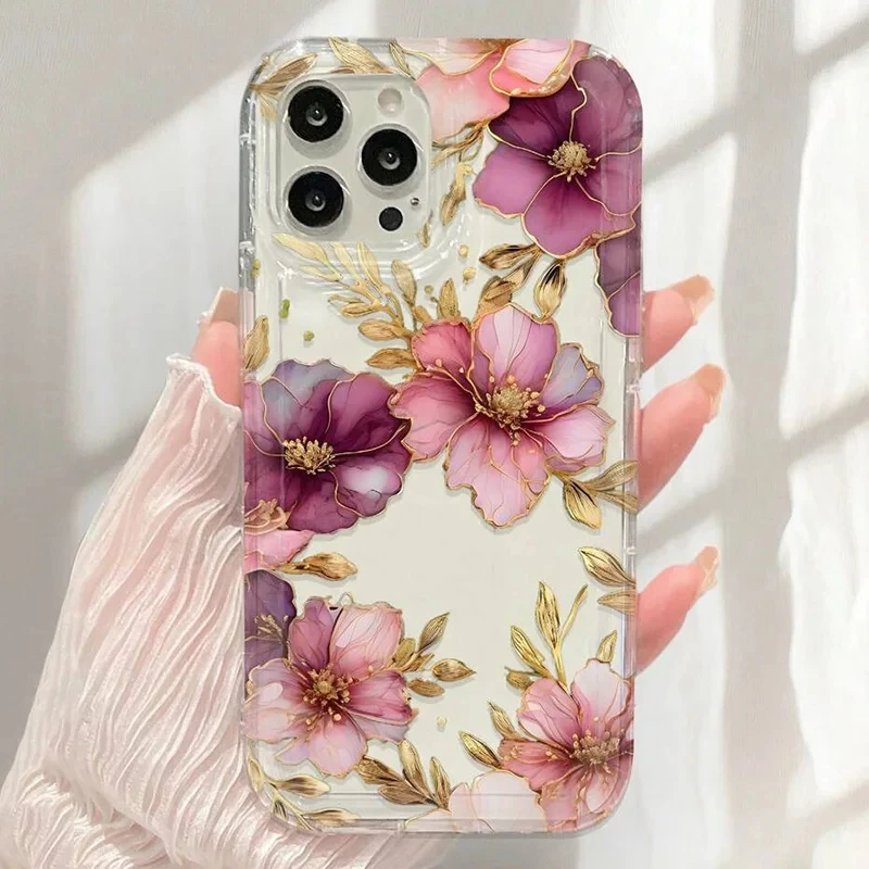 الكركديه الأزهار نمط جراب هاتف آيفون 16 15 14 13 12 11 برو ماكس XS X XR زائد Mini SE 2020 2022 الوفير فوندا