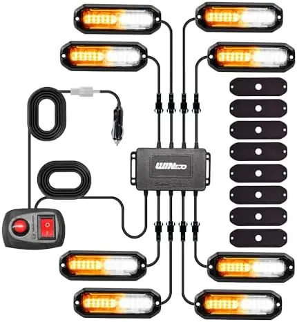 

WINECO 8 шт. светодиодные стробоскопы 12В, янтарно-белые, 12 светодиодов, синхронизированные, для экстренного оповещения грузовиков, квадроциклов, фургонов, автомобилей