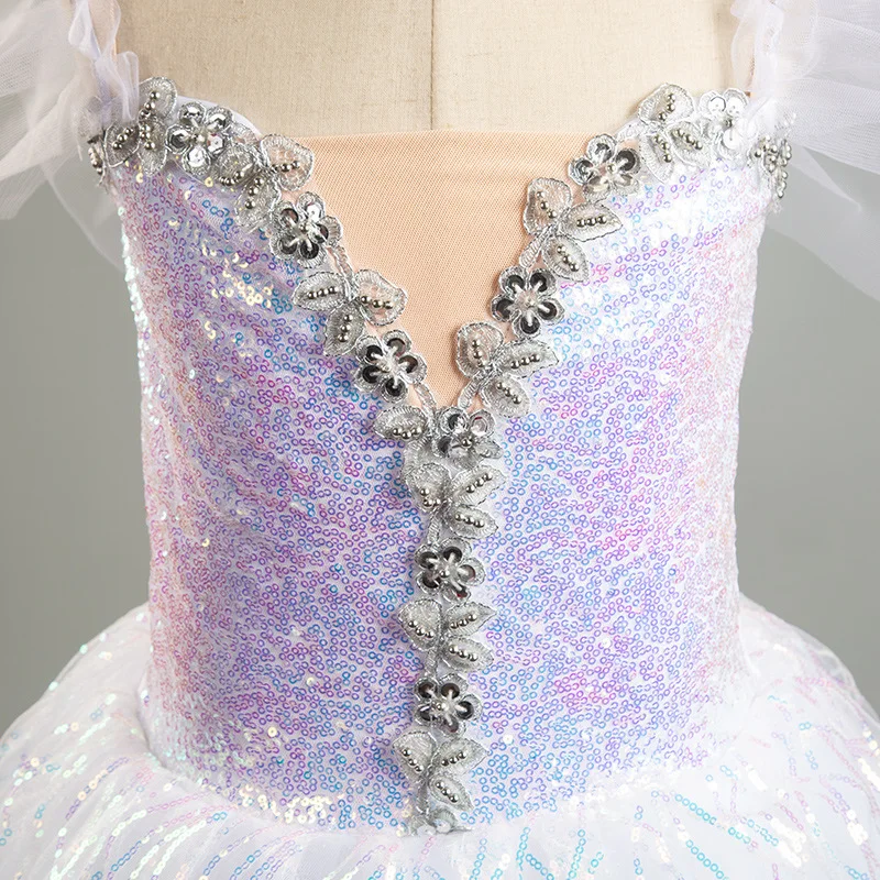 

New evening dress children host piano costume girl birthday flower girl fluffy yarn princess dress