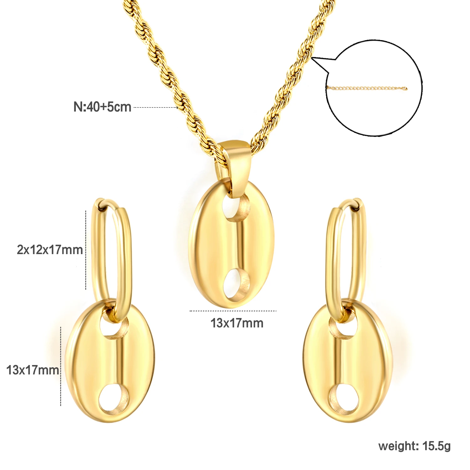 LUXUKISSKIDS Vintage Golden Jewelry Set Fashion 2025 Stainless Steel Round Pendant Necklace Earrings Sets Texture Accessories