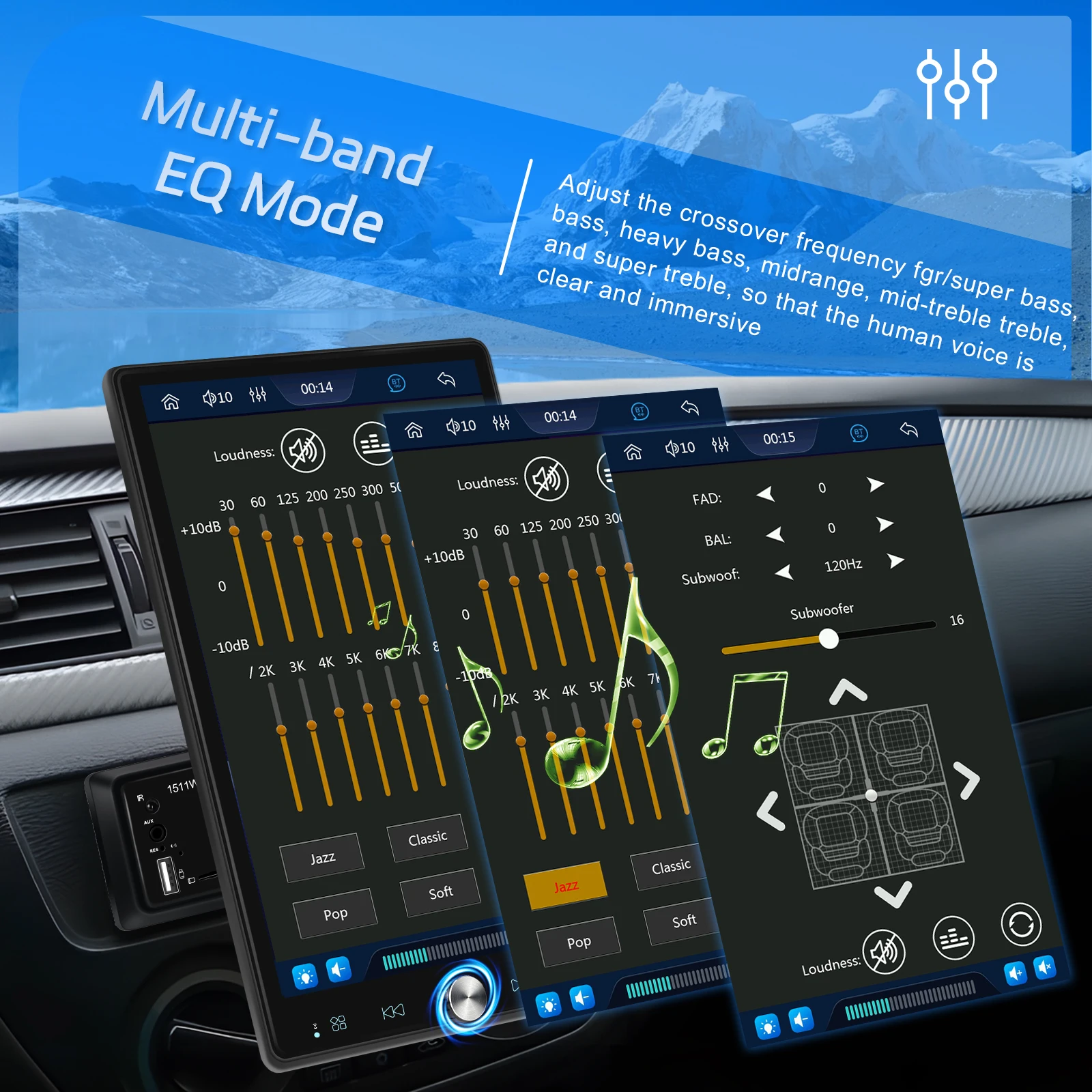 Podofo 10,4'' Manuell Schwenkbares 1DIN Autoradio Kabelloses Carplay Android Auto Multimedia-Player Spiegelverbindung BT FM/RDS Radio EQ – Detail 13