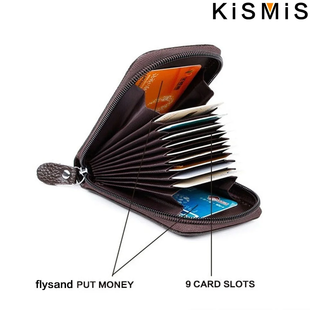 Kismis 1Pc Mannen Portemonnee Creditcard Houder Echt Lederen Rfid Blokkerende Rits Zak Dun
