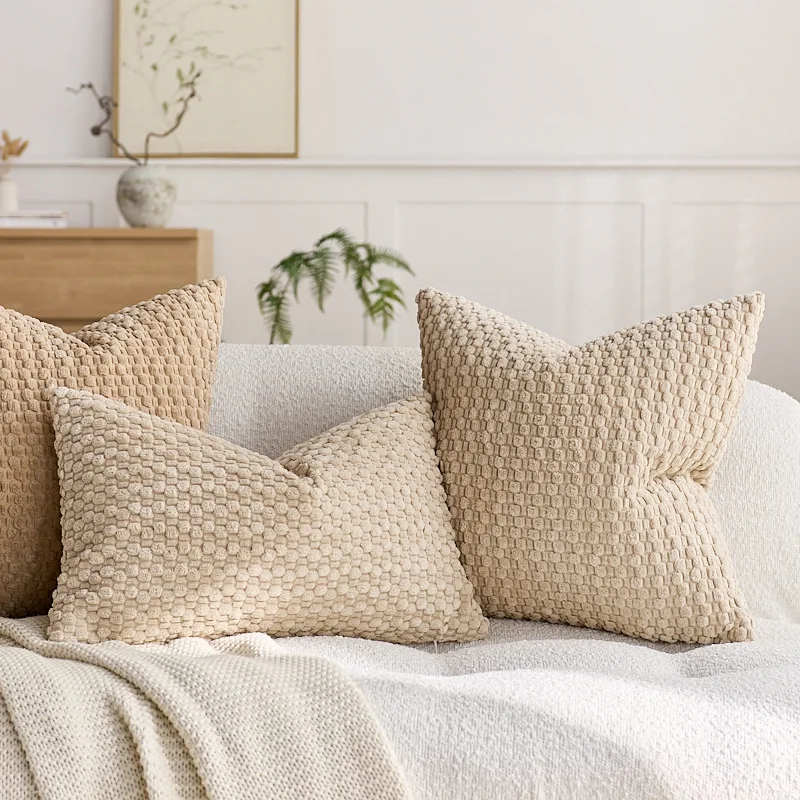 Soft Corduroy Throw Pillow Covers Solid Striped Fabric Cushion Case for Home Sofa Living Room Bed Decoration Khaki Pillowcase