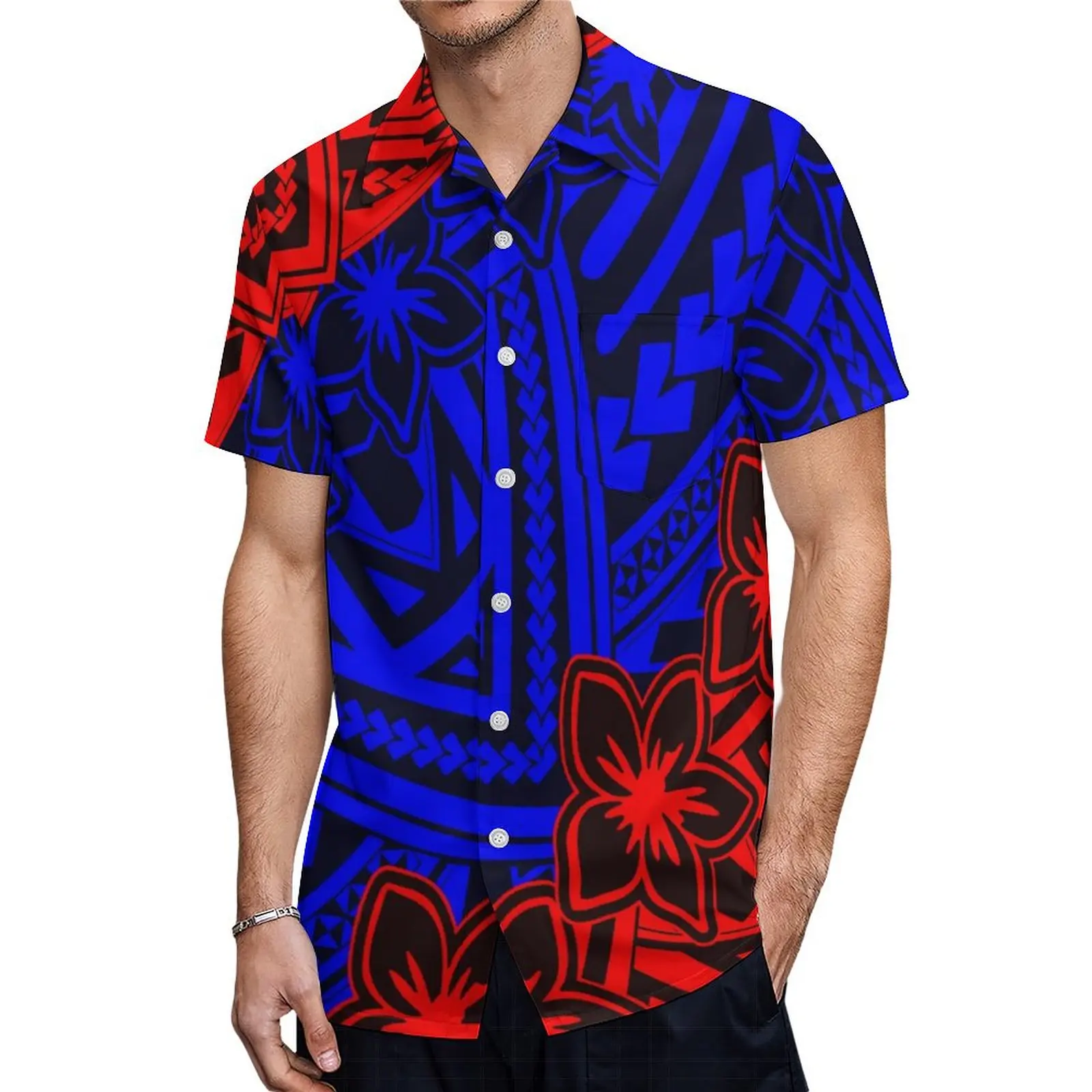 Samoan-traje de pareja de estilo isla polinesiano para mujer, elegante vestido de manga corta combinado con camisa Aloha para hombre