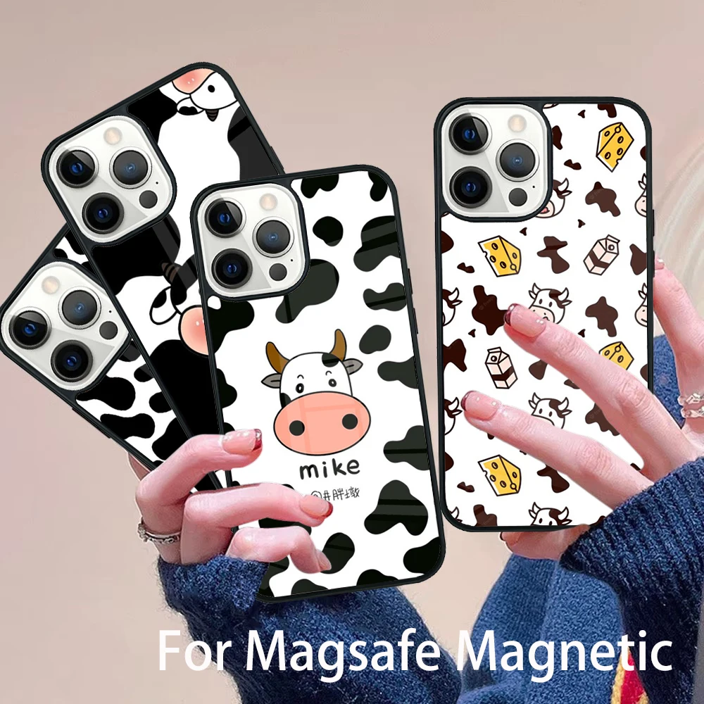 

Cow Milk Black White Phone Case Magesafe Magnetic Wireless Charge Cover For IPhone 16 11 12 13 14 15 Pro Max Plus Mini
