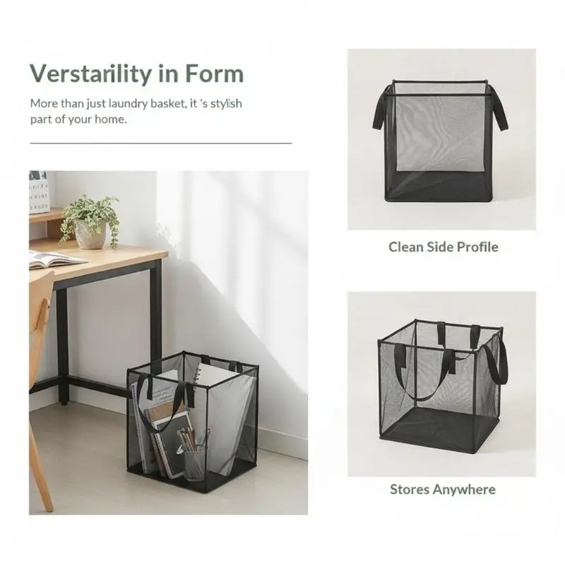 Convenient Square Mesh Laundry Basket Transparent Net-Sheer Storage Bag for Household Dirty Clothes Toy Snack Organization
