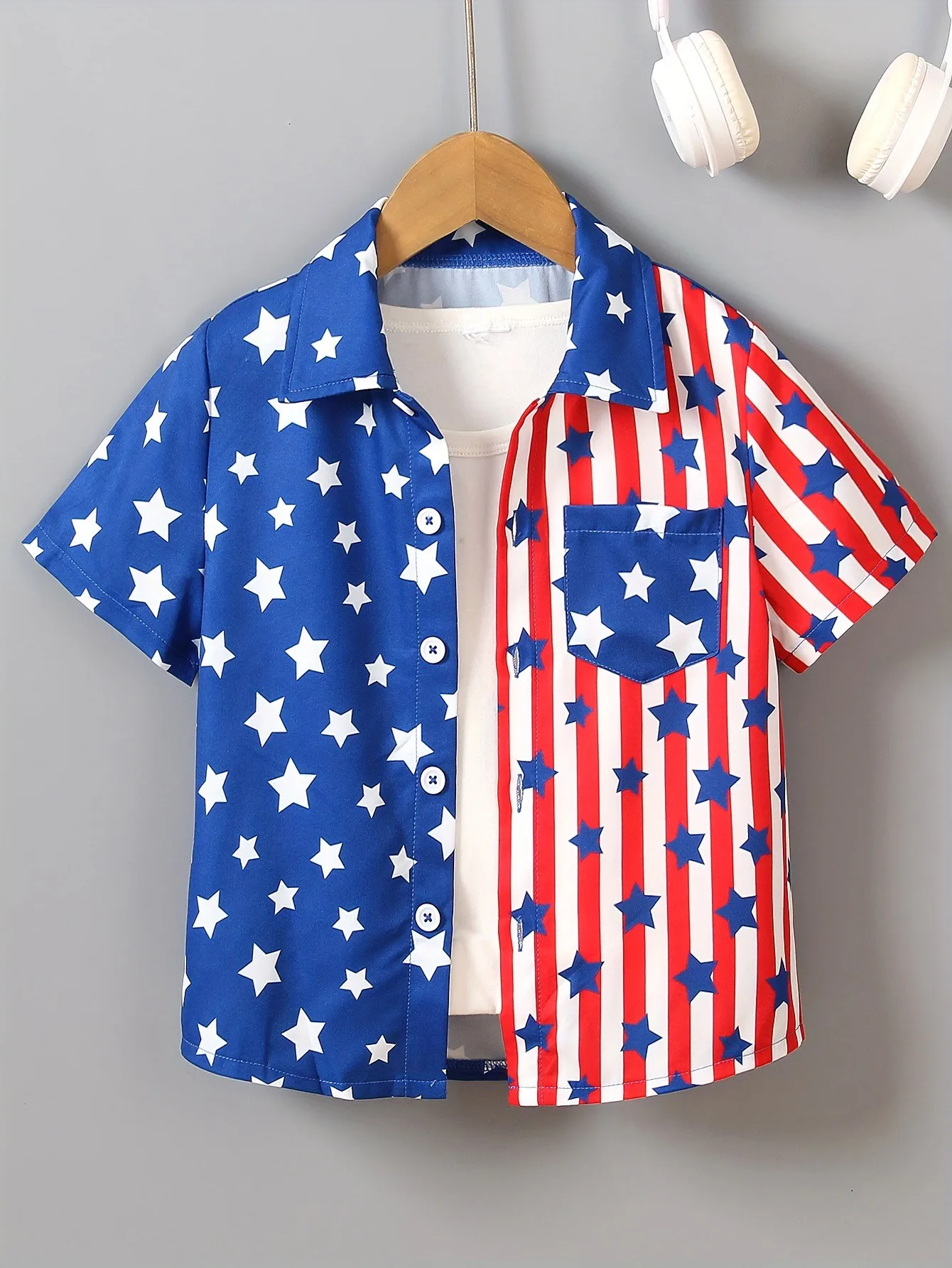 Usa Flag Printe Boys Creative Lapel Shirt Lightweight Comfy Short Sleeve Tops Boys Clothes for Summer Top Shirts