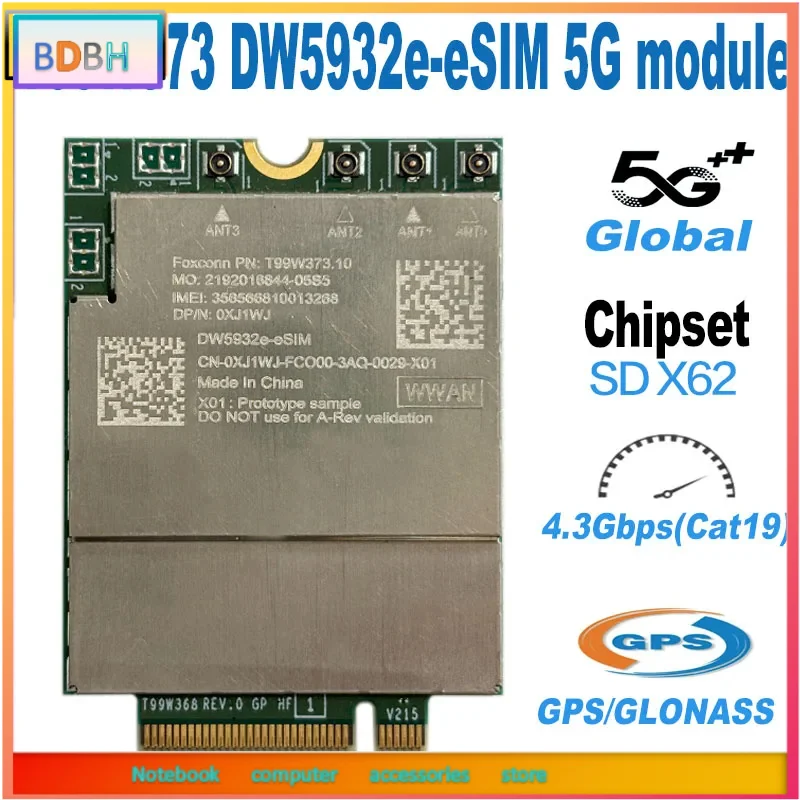 Модуль 5G LTE Cat19 T99W373 DW5932e DW5932e-eSIM M.2 NGFF, беспроводная карта WWAN для ноутбуков Dell Latitude 7350, 7450, 7650, 9450