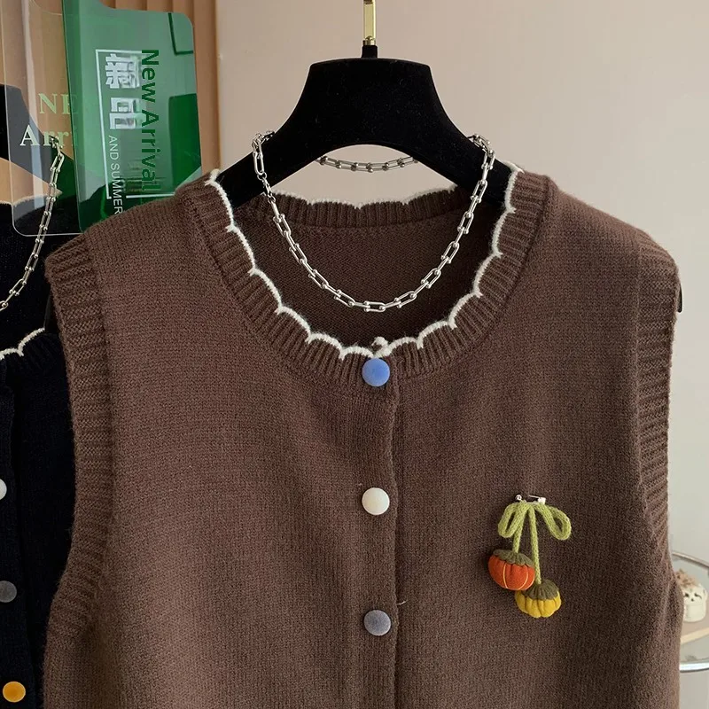 Women's Knitted Open Cardigan Vest Loose Svel Outerwear Spring Autumn New Sle  Buttons Casual Commute Faion