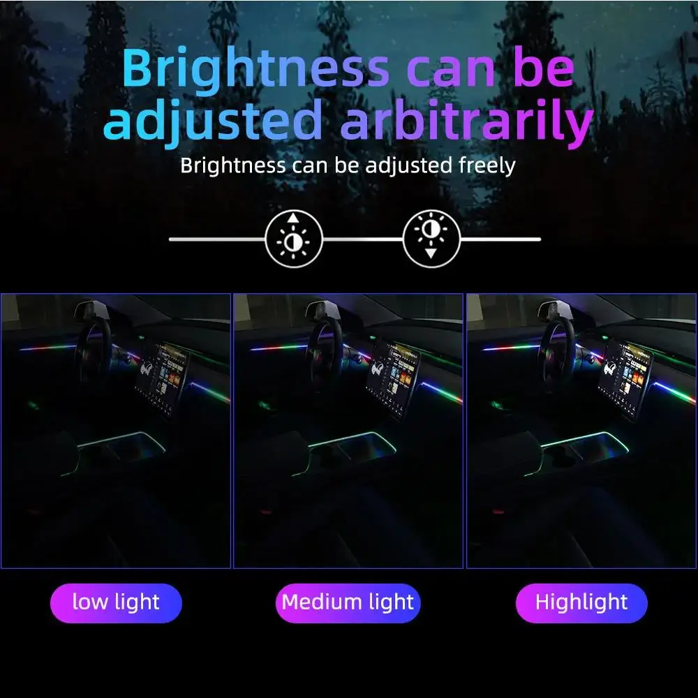 140cm/55.1 polegadas luzes ambientais do carro 1 em 1 universal LED sinfonia RGB atmosfera lâmpada USB APP remoto