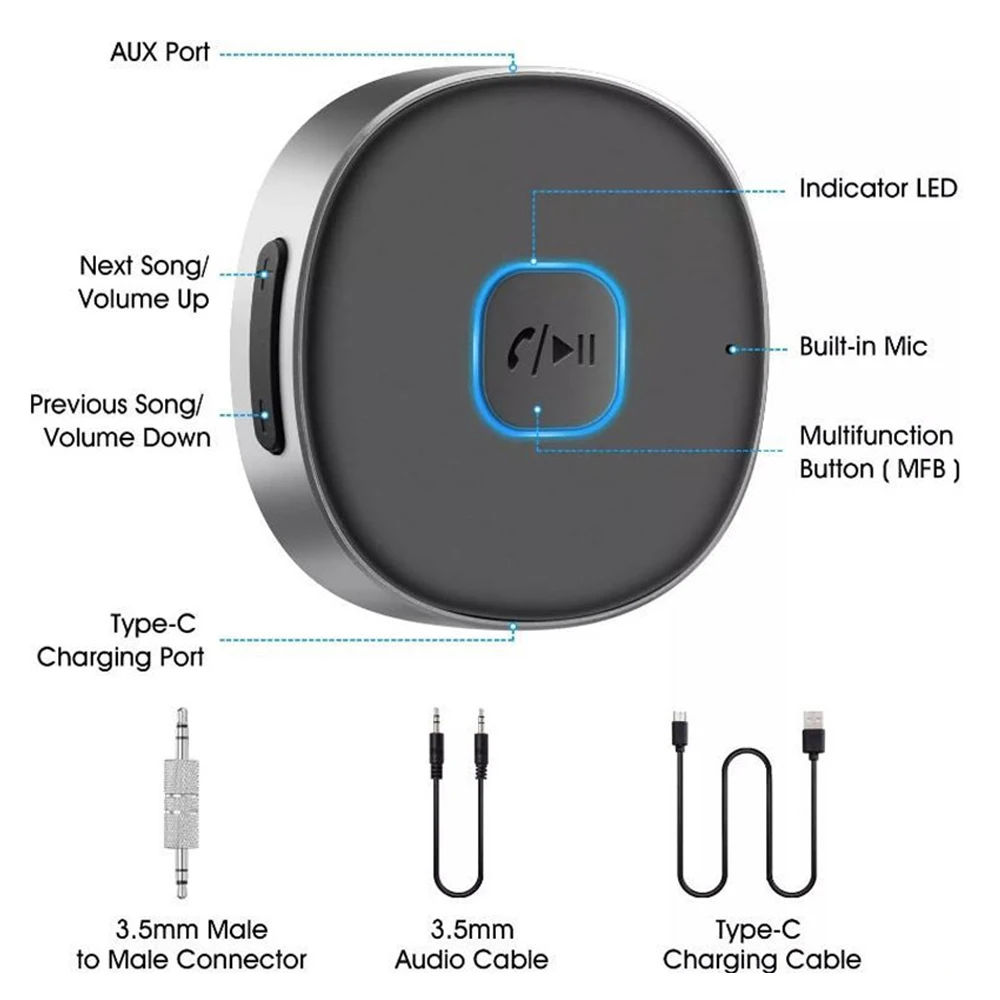 J33 Wireless Bluetooth Receiver AUX Car Stereo Amplifier Headphone  Bluetooth Audio Converter 5.0 Bluetooth Adapter