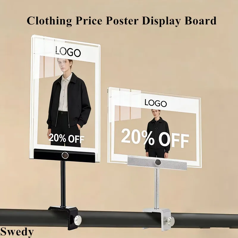 2 Pieces A4 210x297mm Clothing Promotion Price Label Poster Display Board Metal KT Board Clip Acrylic Sign Holder Display Stand