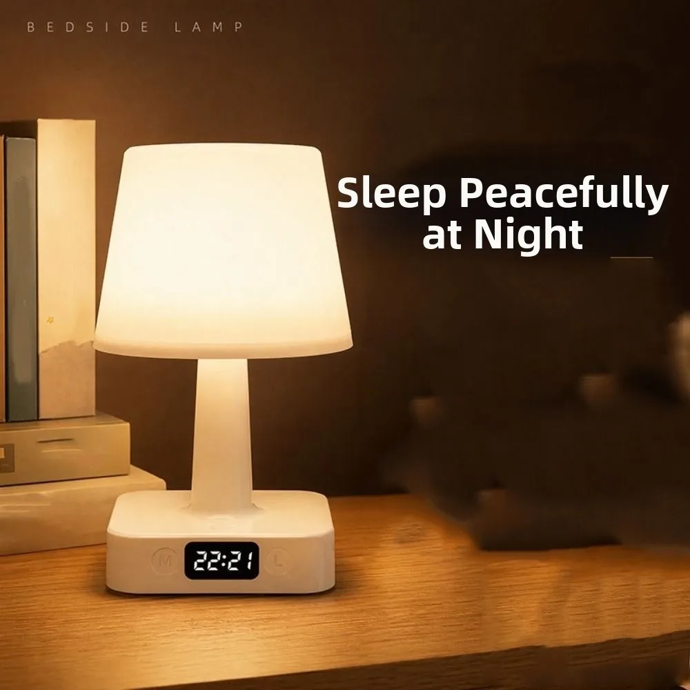 RGB/Tricolor Light LED Table Lamp Adjustable Brightness Digital Clock Night Light Rechargeable Eye Protection Reading Lamp
