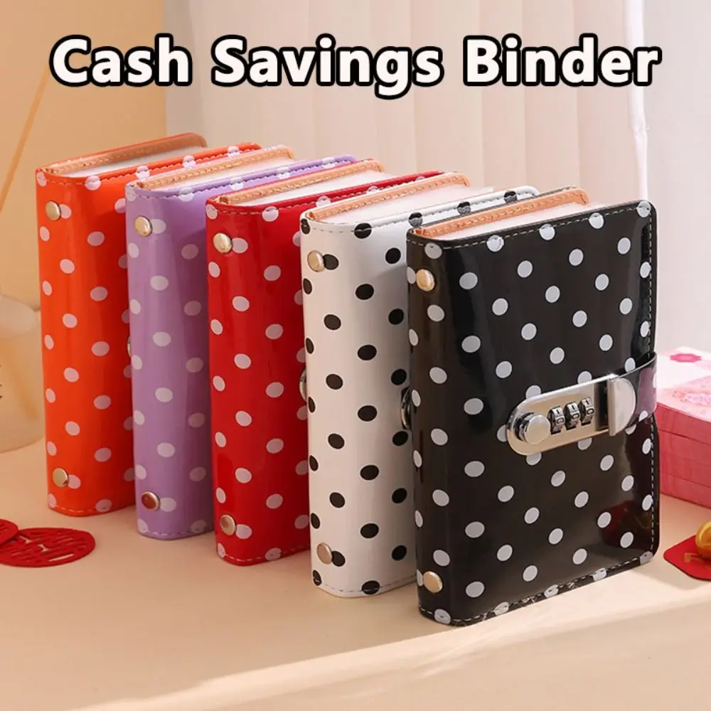 

PU Leather Cash Savings Binder with Combination Lock Polka Dot Design Money Organizer Book 100 Pockets