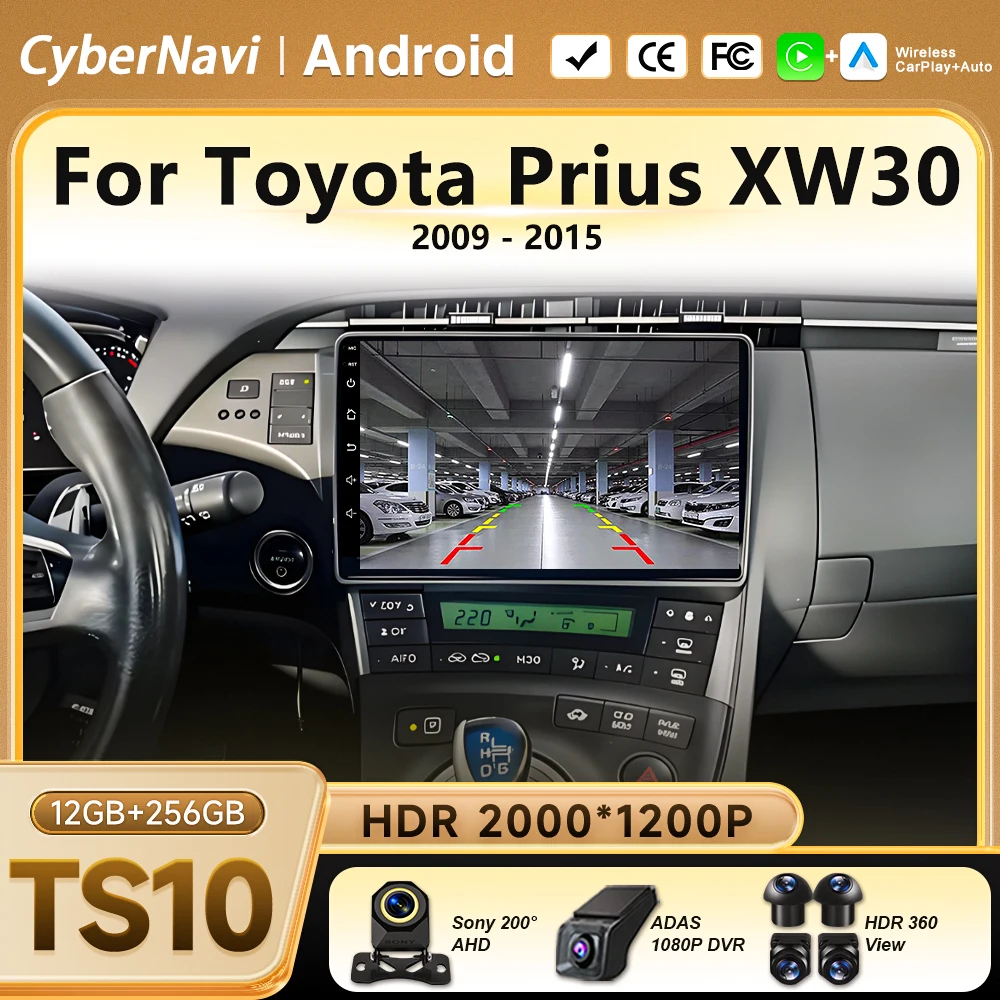 For Toyota Prius XW30 2009-2015 Car Radio  Auto Wireless CarPlay Navigation GPS head unit Multimedia BT NO 2 din DVD