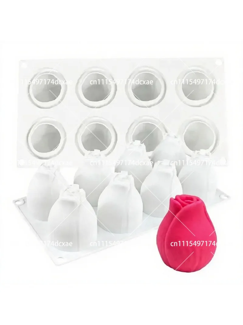 8 Cavity Rose Mousse Cake Mold, Non-Stick Silicone Chocolate Mold, Heat-Resistant Easy Demold 3D Flower Shape