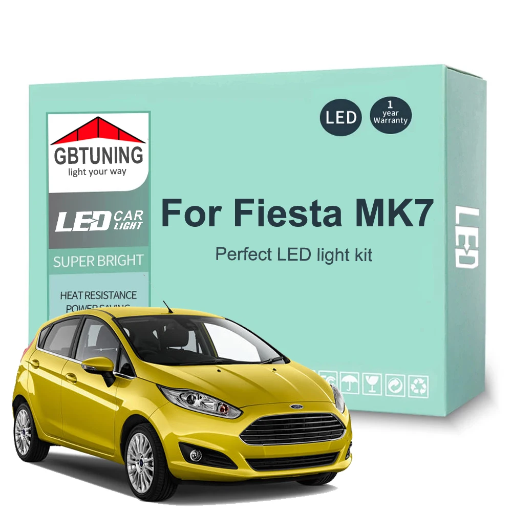 11Pcs Car Accessories For Ford Fiesta MK7 2008-2013 2014 2015 2016 Canbus Dome Trunk License Plate LED Interior Light Bulb Kit