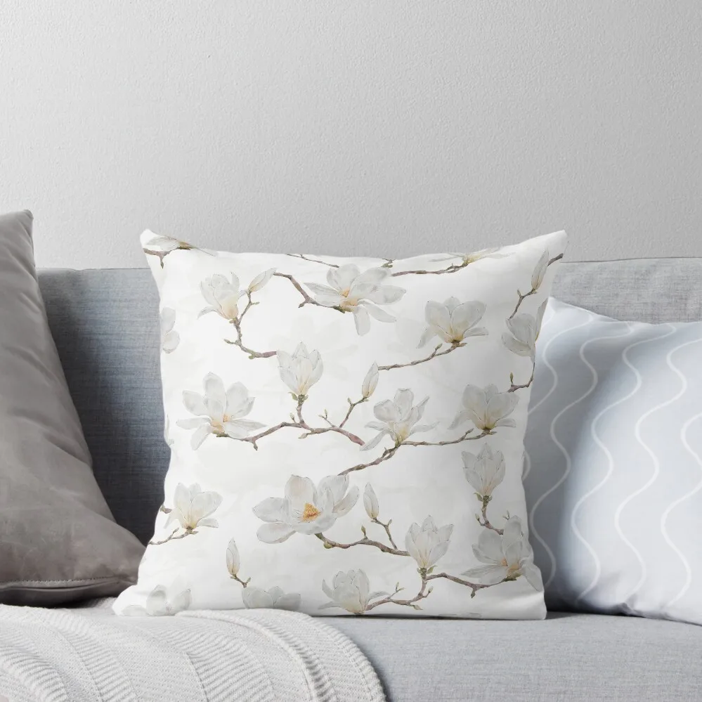 Delicate White Magnolia Branches on Ivory Throw Pillow Cushion Cover Luxury Pillowcases Christmas Cushion For Home pillow