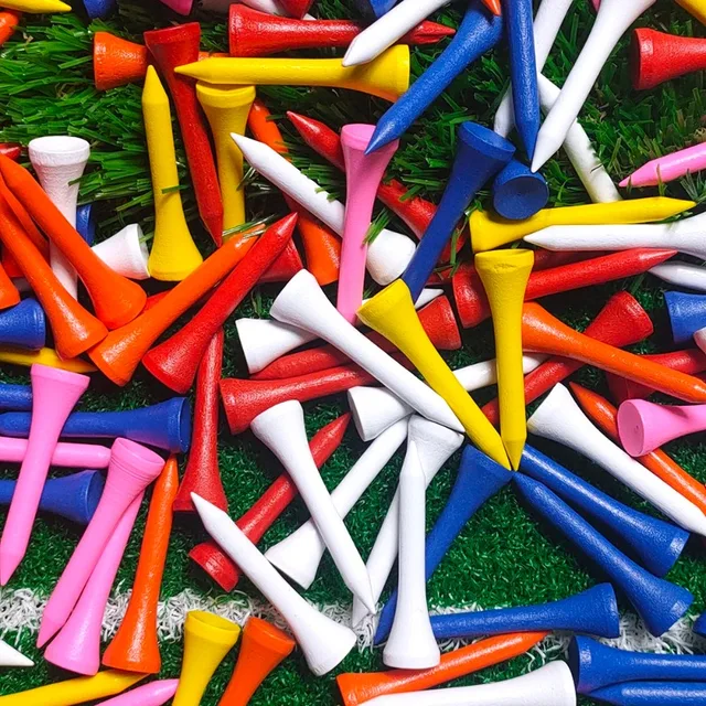 Wysokiej jakości drewniane podkładki pod piłki golfowe, akcesoria golfowe, mieszane kolory, 100 sztuk, losowy kolor