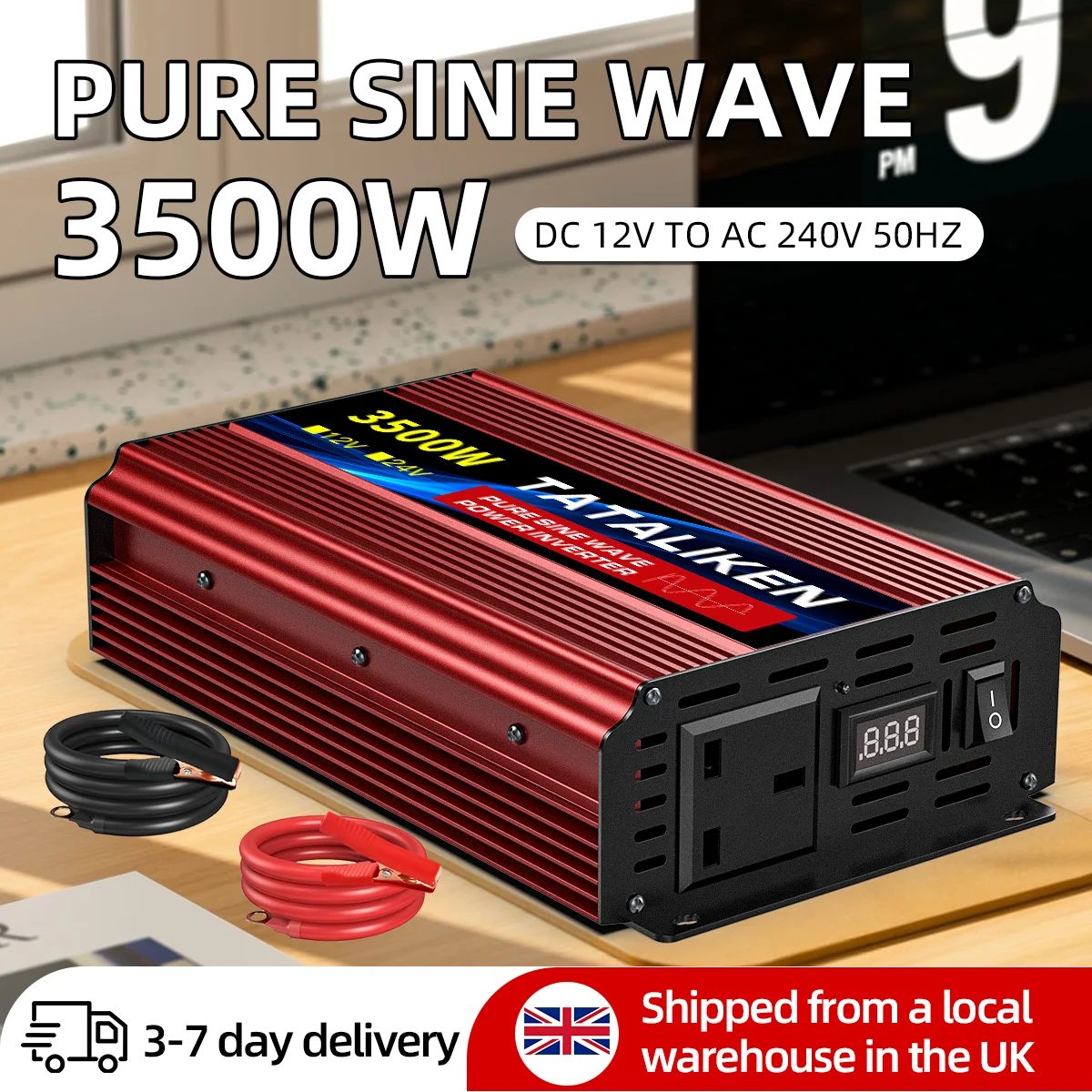 Pure Sine Wave Power Inverter 4000W 6000W, DC 12V to AC 240V 50Hz with UK 3-Pin Socket, Digital Display for RV Truck Solar