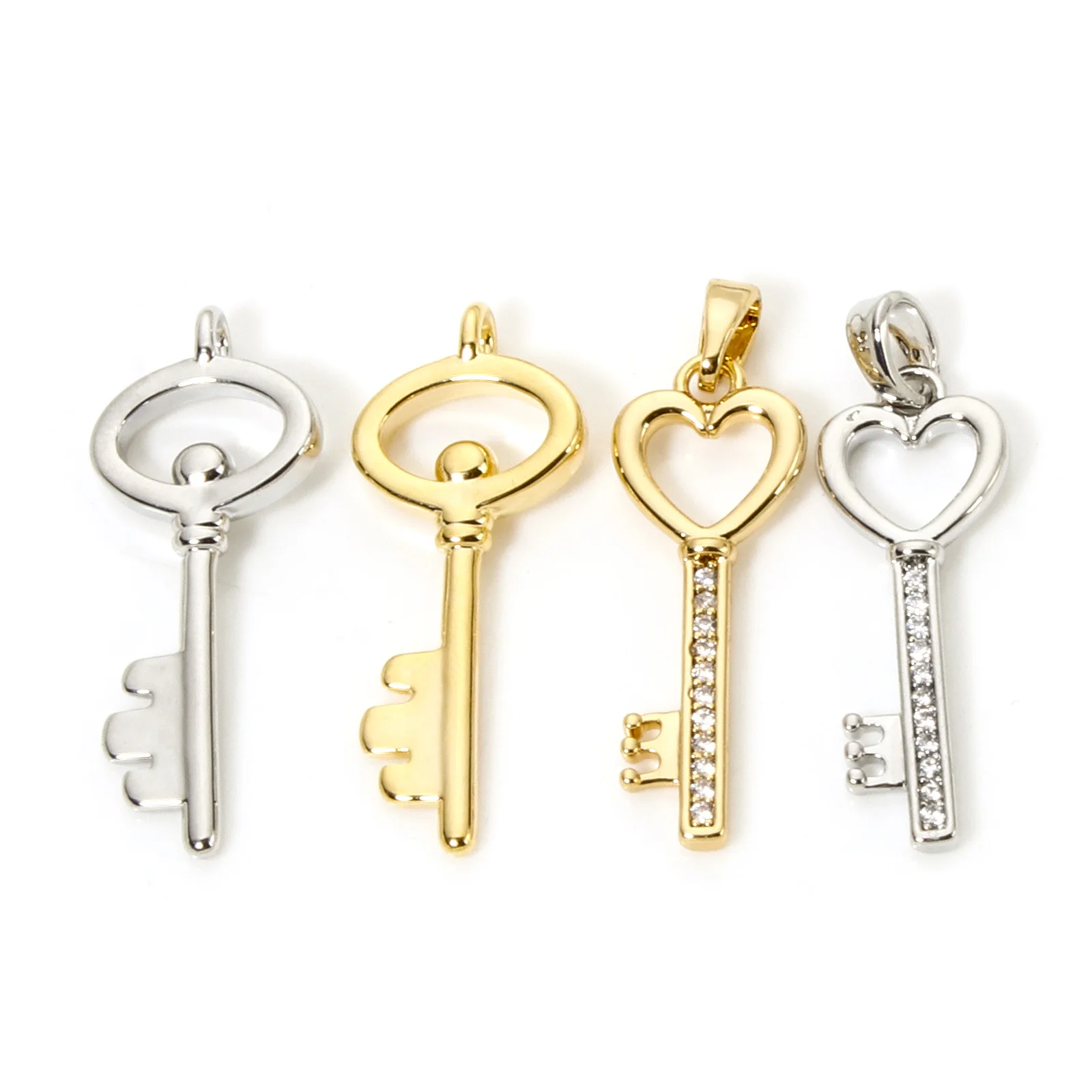 2pcs New Brass Charms Multicolor Heart Key Hollow Rhinestone Pendants DIY Necklace Earrings For Women Men Party Jewelry Findings