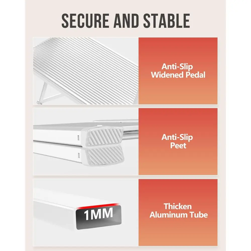 مقعد ألومنيوم قابل للطي، سلم خفيف الوزن للاستخدام المنزلي، مضاد للانزلاق، محمول، يحمل 300 رطل - أبيض #3