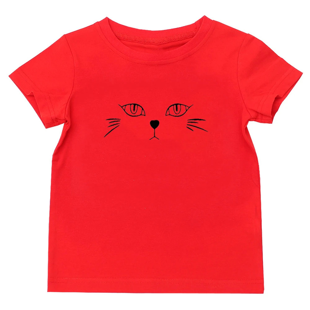 Милые рубашки для девочек, футболки с короткими рукавами и рисунком кота, повседневная хлопковая футболка с круглым вырезом, детские летние топы, одежда