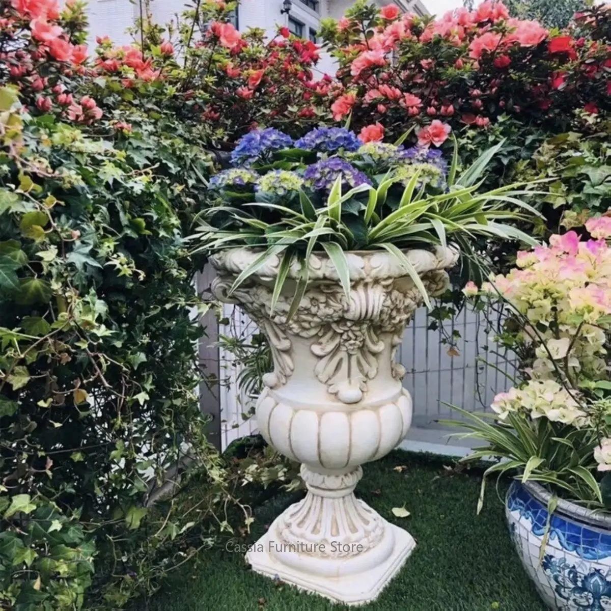 European Relief Flower Pot for Balcony, High-End Decorative Planter for Villa,  Ornamental Container for Courtyard Home Decor