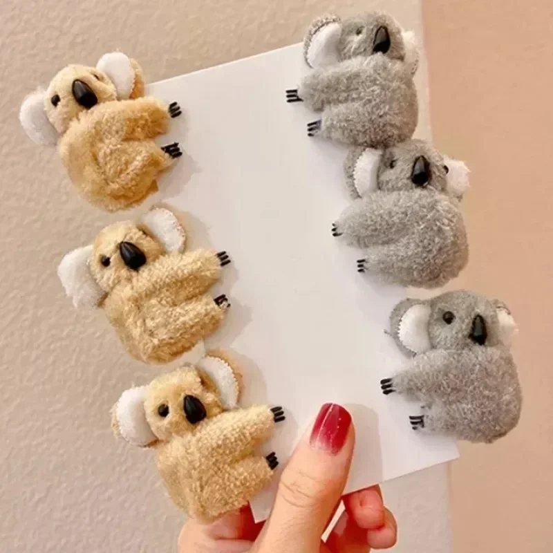 Super Plush Koala Bear Hair Clips Hairpins Cute Fluffy Animal Bobby Pin Hairslide for Girl Headwear Koala Barrettes Accessories