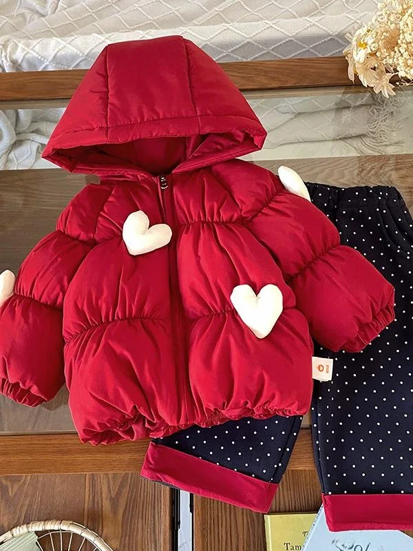 

Children's down Jaet Winter New Sle Thiened Hooded Coat Baby Girl Warmth Faionable Long Sve Regular Length Coat