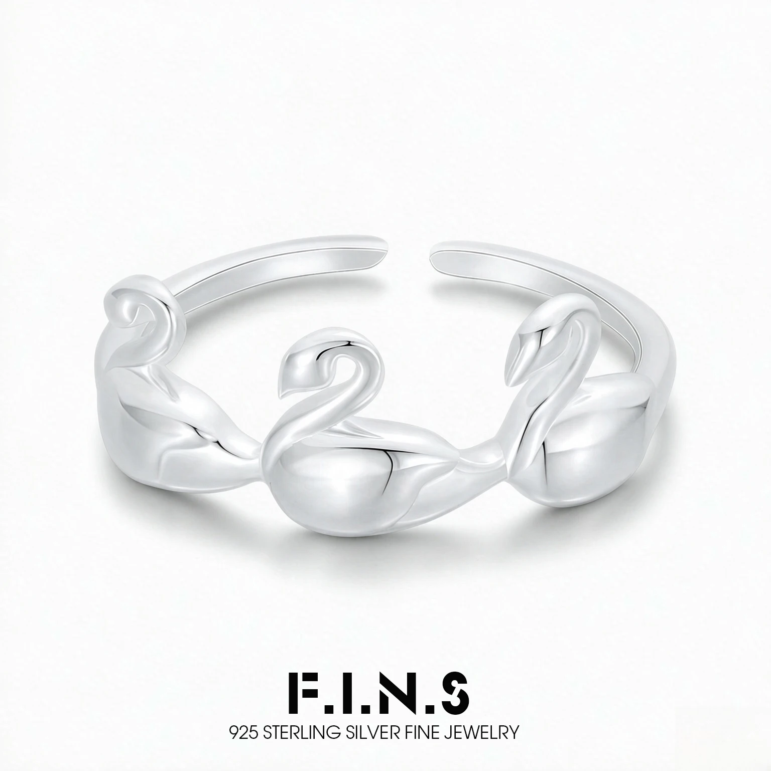 F.I.N.S S925 Sterling Silver Swan Open Finger Rings for Women Unique Design Minimalist Fine Jewelry Prevent Allergy Accessories