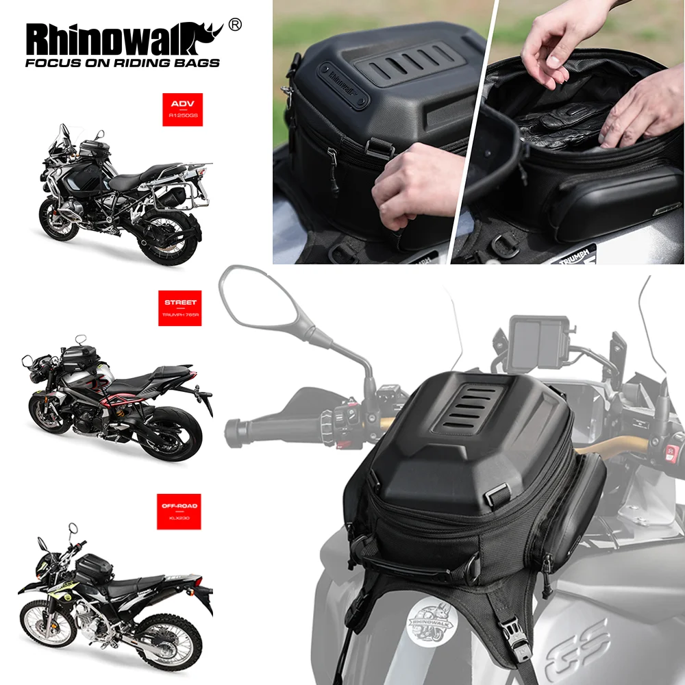 

Rhinowalk Motorcycle Tank Bag Waterproof 15L-18L Motor Front Bag Fit Most Enduro/Dual Sport/Adv Motorbike EVA Hardshell Backpack
