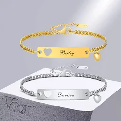 Vnox Free Personalized Couple Bracelets for Men Women, Heart Charm Bracelet, Customized Gift to Wife Husband