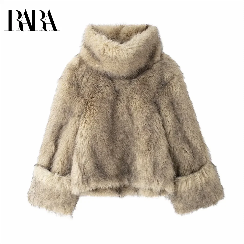 2024 RARA autumn and winter new women's clothing high-end touch faux fur effect high neck long sleeved fur short jacket