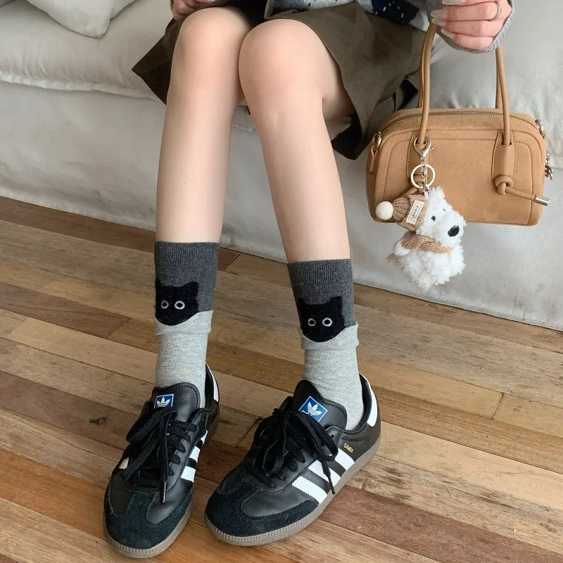 4 пары школьных носков с хлопковой ручкой для девочек, простые зимние теплые носки длиной до середины икры, вязаные бесшовные носки, высококачественные чулочно-носочные изделия