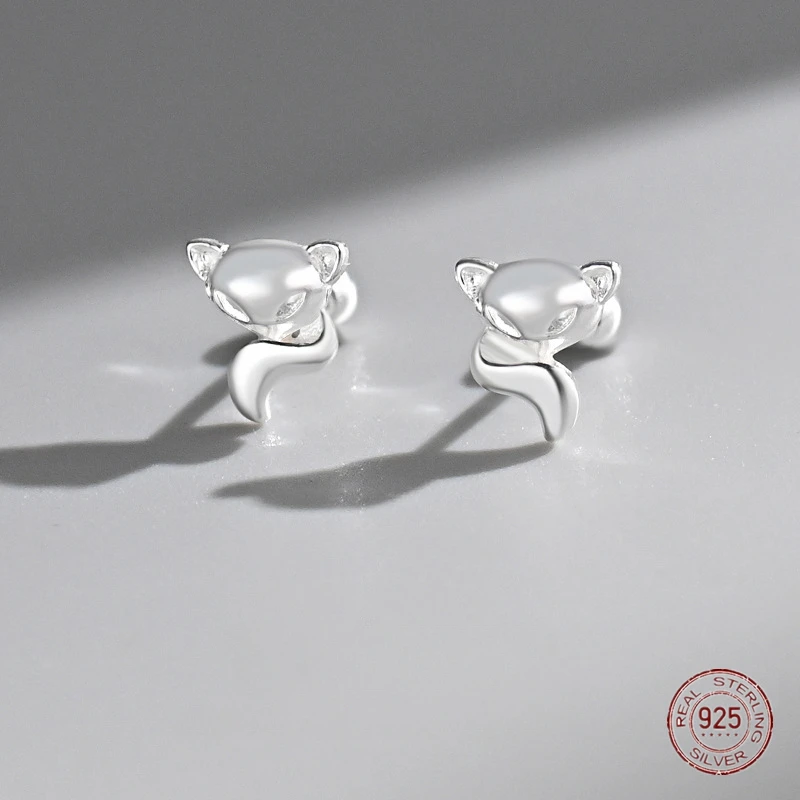 

925 Sterling Silver Cute Fashion Animal Fox Earrings Women Girls Piercing Stud Earring Premium Korean Jewelry Gift