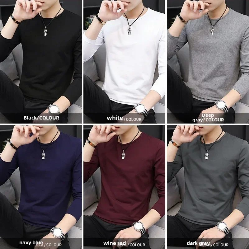 2021 New Men's Long Sleeve V-neck Base Layer T-shirt Autumn/winter White Fall Clothing Inner Autumn Collection Top Mens Trendy