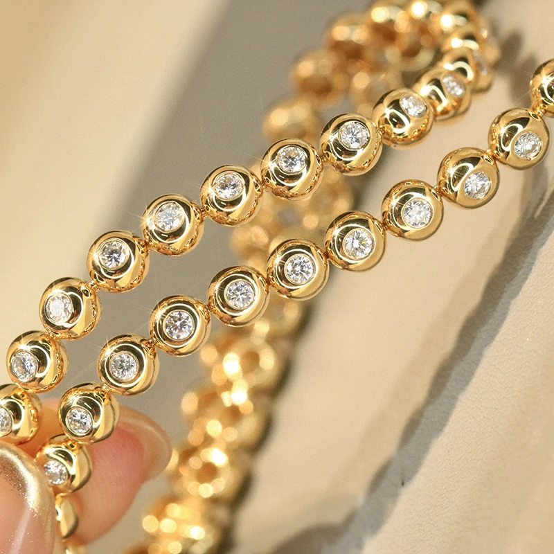 LUOWEND 100% 18K Yellow Gold Bracelet Luxury Design 1.28csarat/1.36carat Real Natural Diamond Bracelet for Women Fine Jewelry