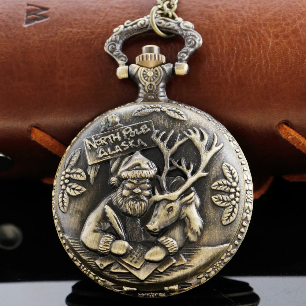 

Santa Claus Arabic Numeral Dial Quartz Steam Punk Pocket Watch Vintage Men's and Women's Necklace Pendant with Chain Gift